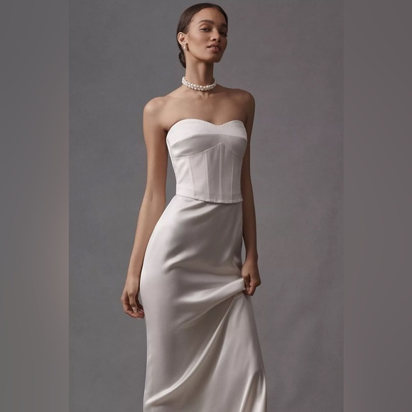 NEW Reformation Ariyah Corset Satin Maxi Dress Ivory Bridal | US 0 UK 4 - Picture 5 of 14